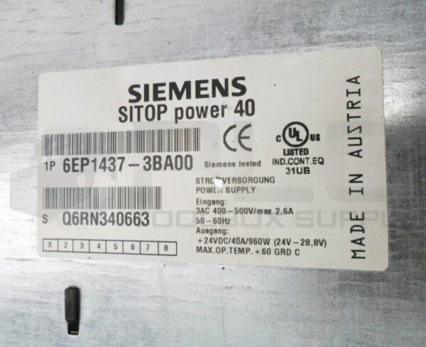 SIEMENS 6EP1437-3BA00 SITOP POWER 40 400-500V 2.6A 50/60HZ - Image 5