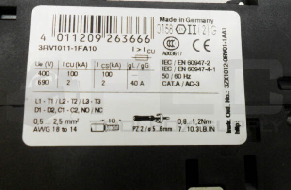 SIEMENS 3RV1011-1FA10 CIRCUIT BREAKER 40A 50/60HZ 400V - Image 5