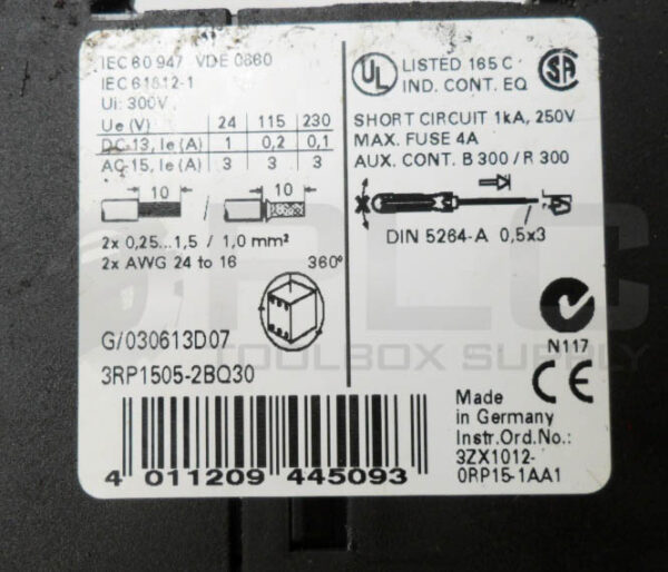 SIEMENS 3RP1505-2BQ30 TIME RELAY 300V 4A - Image 5