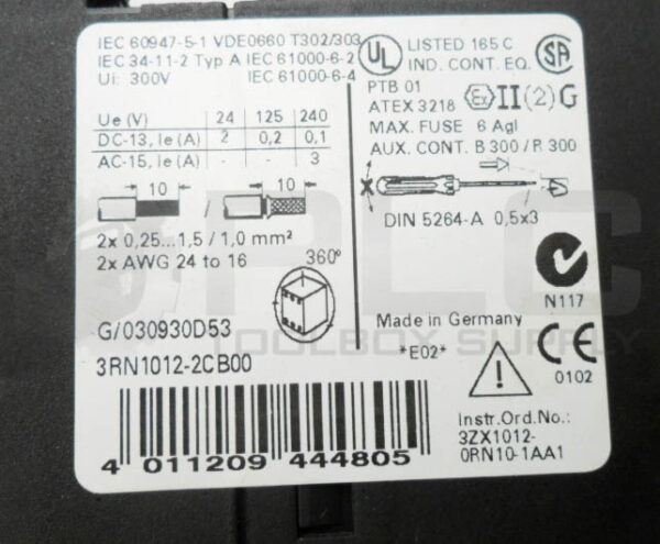 SIEMENS 3RN1012-2CB00 PROTECTION RELAY 300V 240V 6A - Image 5