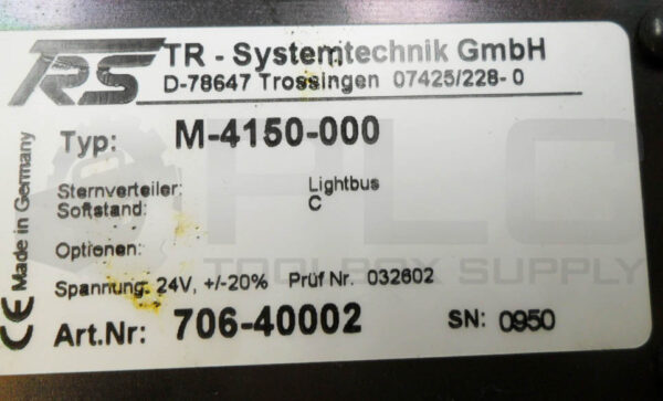 TR-SYSTEMTECHNIK M-4150-000 CONTROL ASSEMBLY 24V 406-40002 - Image 5