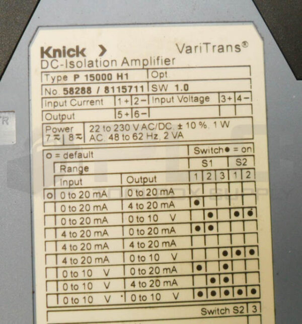 KNICK P 15000 H1 DC ISOLATION AMPLIFIER 22-230V AC/DC 48-62HZ 58288/8115711 - Image 5
