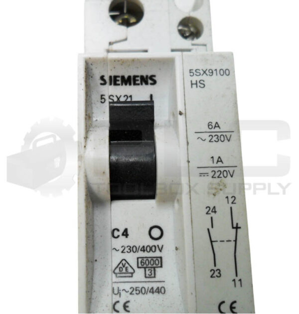 LOT OF 7 SIEMENS 5SX21 C4 CIRCUIT BREAKER 230-400V W/ 5SX9100 HS CONTACT BLOCK - Image 6
