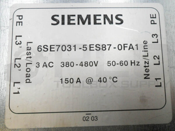 SIEMENS 6SE7031-5ES87-0FA1 LINE FILTER 380-480V 50/60HZ 150A - Image 7