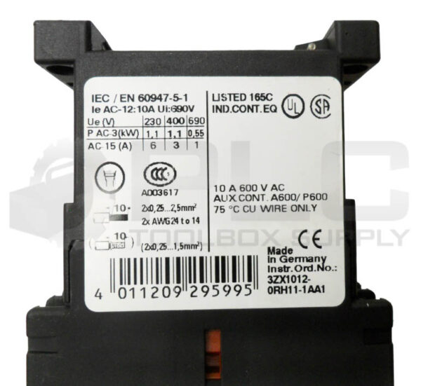 SIEMENS 3RH1122-2AF00 CONTACTOR RELAY 10A 600VAC - Image 4