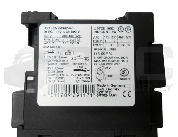 SIEMENS 3ZX1012-0RT02-1AA1 CONTACTOR W/ 3RT1926-1BB00 SUPPRESSOR 3RT1024-3B - Image 7