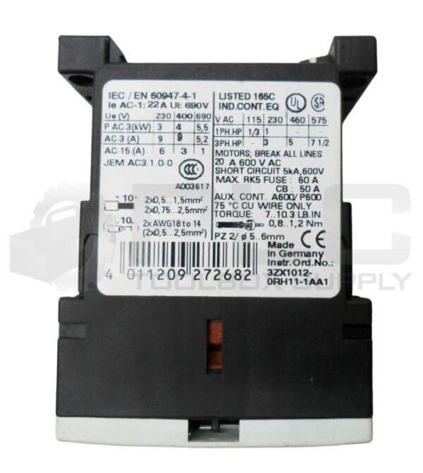 SIEMENS 3RT1016-1AP01 CONTACTOR 20A 600VAC - Image 4
