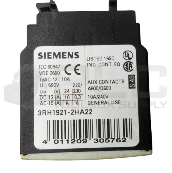 LOT OF 3 SIEMENS 3RH1921-2HA22 AUXILIARY CONTACT BLOCK 10A 240V - Image 5