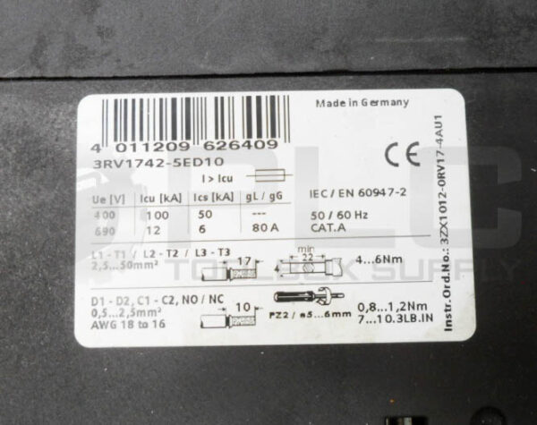 SIEMENS 3RV1742-5ED10 CIRCUIT BREAKER 80A 50/60HZ - Image 5