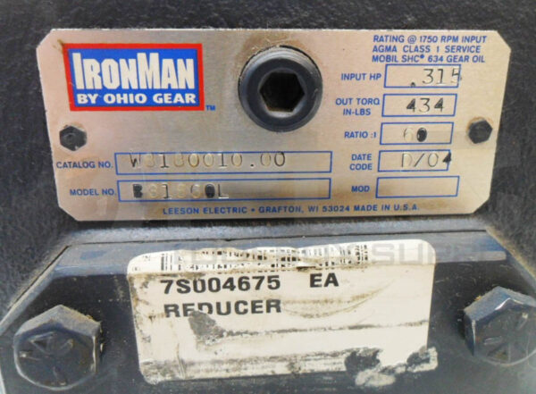 NEW LEESON W8180010.00 OHIO GEAR REDUCER .315HP B81860L IRONMAN - Image 6