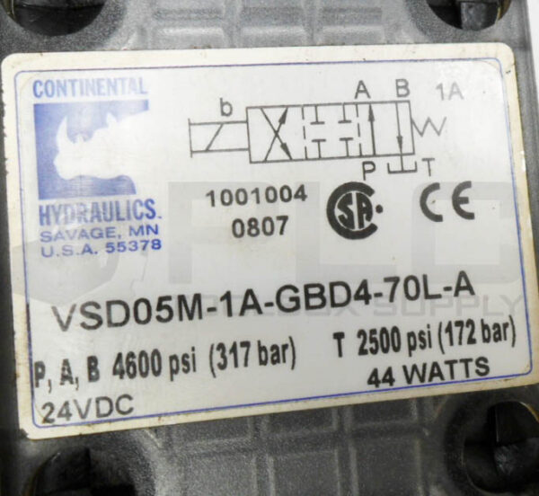 CONTINENTAL HYDRAULICS VSD05M-1A-GBD4-70L-A DIRECTIONAL VALVE 4600PSI 24VDC 44W - Image 6