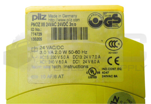 PILZ PNOZ X6 24VAC 24VDC 3N/O SAFETY RELAY 24V AC/DC 50/60HZ 7.0A 774729 135205 - Image 5