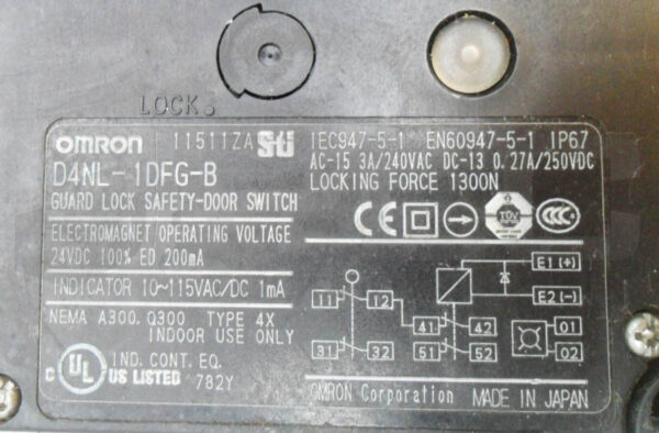 OMRON D4NL-1DFG-B GUARD LOCK SAFETY DOOR SWITCH 24VDC 3A 240VAC - Image 5