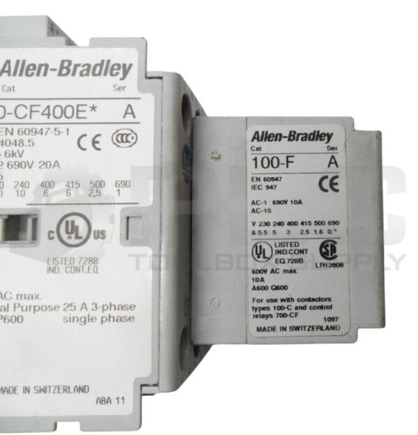 ALLEN BRADLEY 700-CF400E* /A CONTACTOR 600VAC 20AW/ 100-F /A CONTACT BLOCK - Image 5