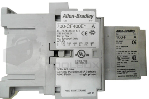 ALLEN BRADLEY 700-CF400E* /A CONTACTOR 600VAC 20AW/ 100-F /A CONTACT BLOCK - Image 6