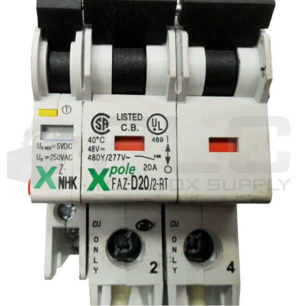 MOELLER FAZ-D20/2-RT CIRCUIT BREAKER 2 POLE 20A 480V W/ Z-NHK AUXILIARY BLOCK - Image 4
