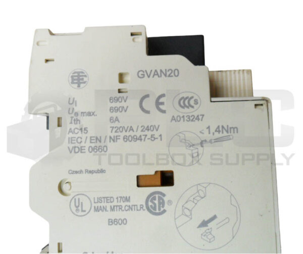 SCHNEIDER ELECTRIC GV2ME06/1-1.6A CIRCUIT BREAKER W/ GVAN20 AUXILIARY CONTACT - Image 5