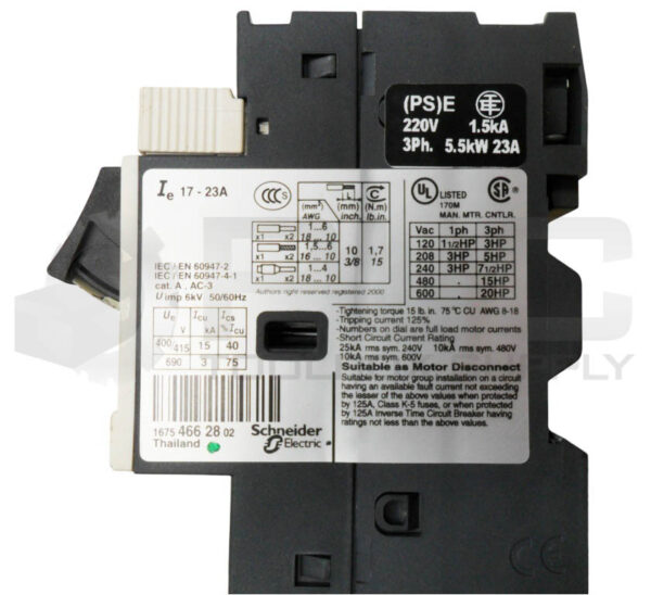 LOT OF 2 SCHNEIDER ELECTRIC GV2ME21/17-23A CIRCUIT BREAKER 17-23A 220V 3PH - Image 5