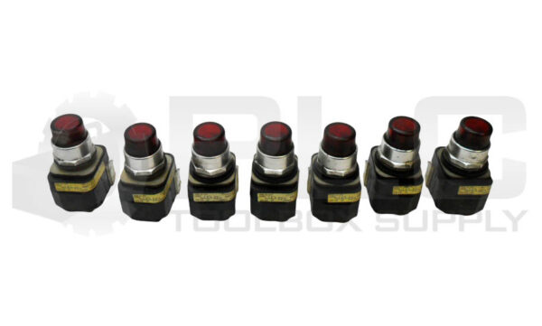 LOT OF 7 ALLEN BRADLEY 800T-PT16 /N PUSH BUTTON RED W/ 800T-XA /C CONTACT BLOCK