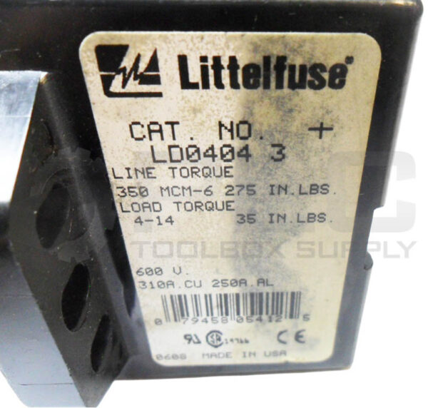 LITTELFUSE LD0404 3 POWER DISTRIBUTION BLOCK 600V 310A - Image 4