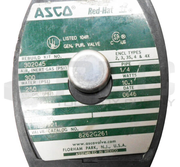 ASCO 8262G261 SOLENOID VALVE 300PSI 1/4" W/ 238610-032-D COIL MP-C-080 110-120V - Image 5