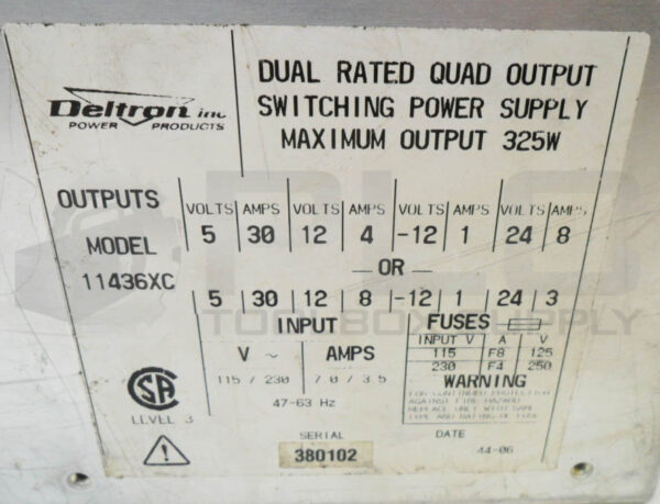 DELTRON 11436XC-1 DUAL RATED QUAD OUTPUT SWITCHING POWER SUPPLY 115-230V - Image 5