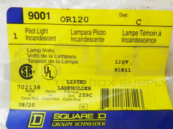 SEALED NEW SQUARE D 9001 OR120 /C PILOT LIGHT RED 120V *READ* - Image 3