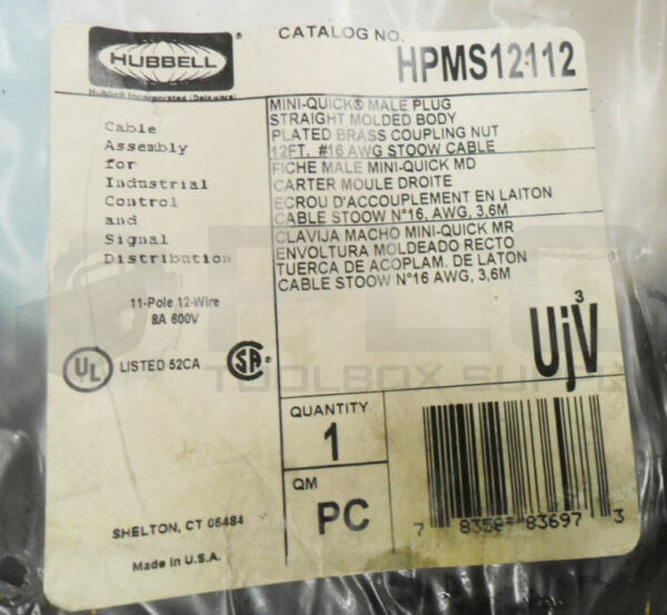 SEALED NEW HUBBELL HPMS12112 MINI QUICK MALE PLUG STRAIGHT 12' *READ* - Image 5