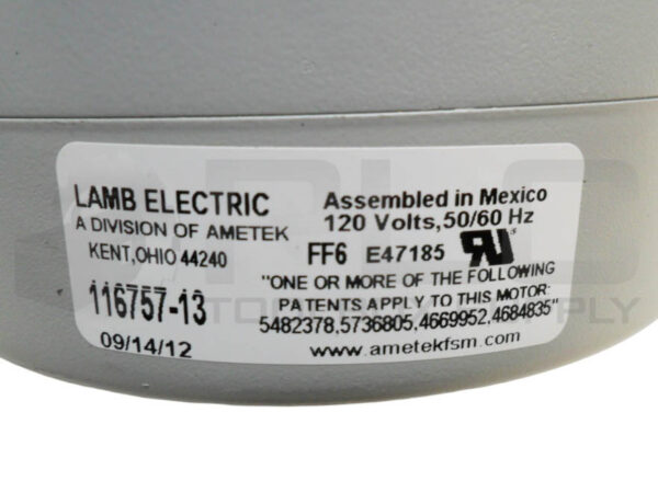 NEW LAMB ELECTRIC 116757-13 VACUUM MOTOR 120V 50/60HZ - Image 5