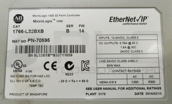 ALLEN BRADLEY 1766-L32BXB /B MICROLOGIX 1400 32 PT CONTROLLER 12-24VDC *READ* - Image 6