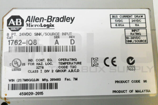 ALLEN BRADLEY 1762-IQ8 /A 8 PT 24VDC SINK/SOURCE INPUT 5-24VDC - Image 6