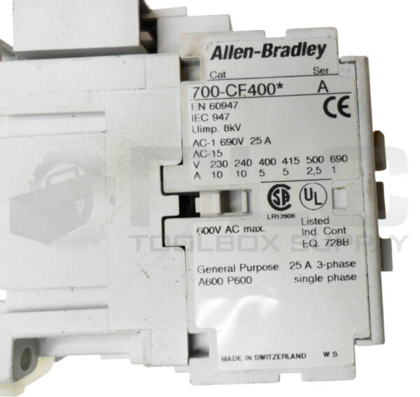 LOT OF 2 ALLEN BRADLEY 700-CF400* /A CONTACTOR W/ 100-FSC280 /A SURGE SUPPRESSOR - Image 7