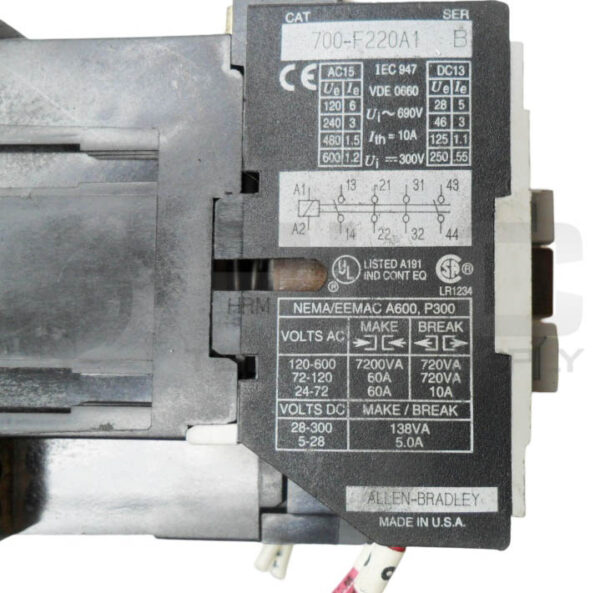 LOT OF 2 ALLEN BRADLEY 700-F220A1 /B CONTACTOR 10A 600VAC W/ HA473 COIL 110-120V - Image 6