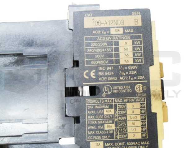 LOT OF 2 ALLEN BRADLEY 100-A12ND3 /B CONTACTOR 12A 600VAC W/ HA473 COIL 110-120V - Image 7