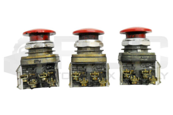 LOT OF 3 ALLEN BRADLEY 800T-D... /T PUSH BUTTON RED W/ 800T-XA /D CONTACT BLOCK