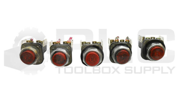 LOT OF 5 ALLEN BRADEY 800T-B... /T PUSH BUTTON RED W/ 800T-XA /D CONTACT BLOCK