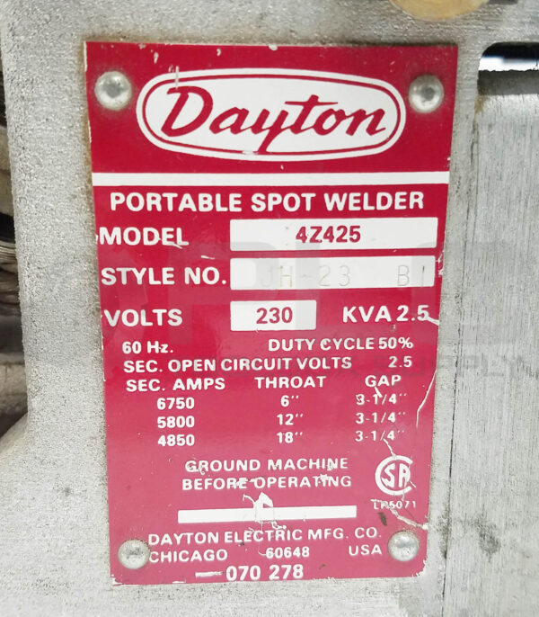 DAYTON 4Z425 PORTABLE SPOT WELDER 230V KVA2.5 - Image 5