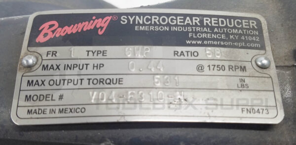 BROWNING EMERSON V0-F310-N SYNCROGEAR REDUCER RATIO: 58, E523-SEP 1/3HP 1725RPM - Image 5