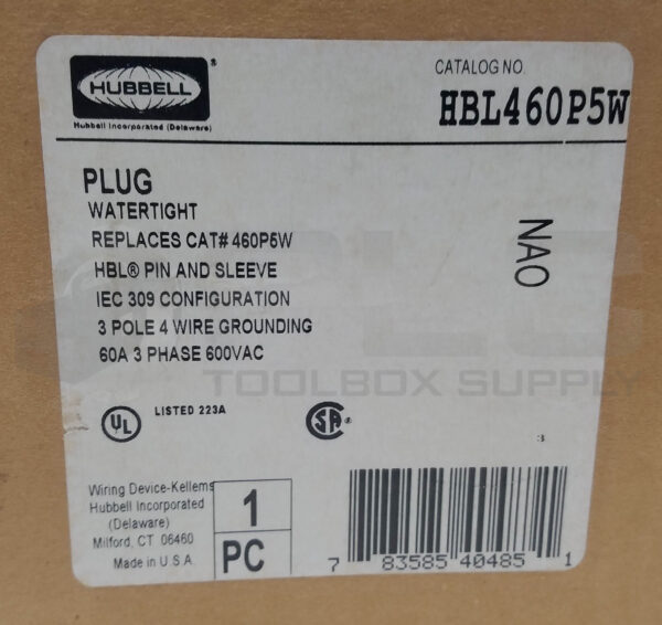 NEW HUBBELL HBL460P5W PLUG WATERTIGHT 3P 60A 600VAC - Image 6