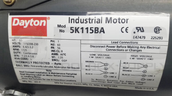DAYTON 5K115BA MOTOR 1/3HP 1PH 1725RPM FR: 56 - Image 6