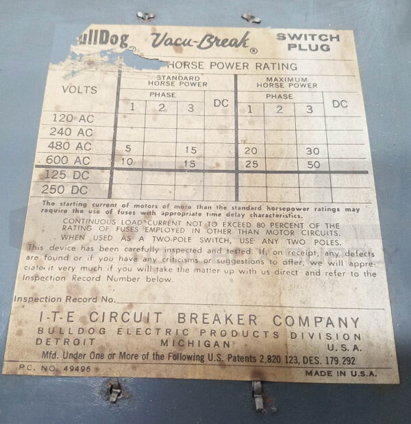 I-T-E BULLDOG VACU-BREAK SWITCH BUS PLUG BOS14352 *READ - Image 4