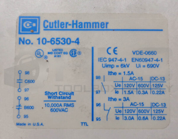 CUTLER HAMMER 10-6530-4 OVERLOAD RELAY 600VAC - Image 5