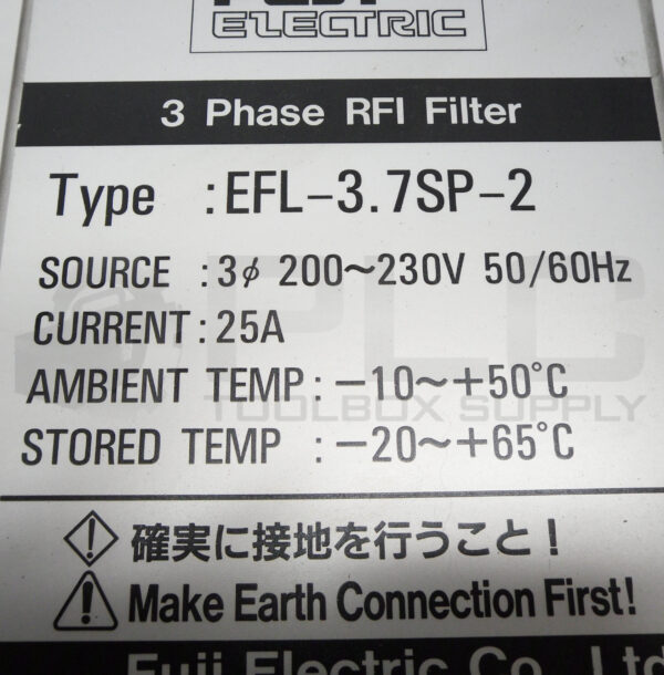 FUJI ELECTRIC EFL-3.7SP-2 RFI FILTER 3PH 25A 200-230V 50/60HZ - Image 5