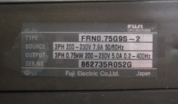 FUJI ELECTRIC FRN0.75G9S-2 INVERTER 3PH 200-230V 7.9A 50/60HZ - Image 6