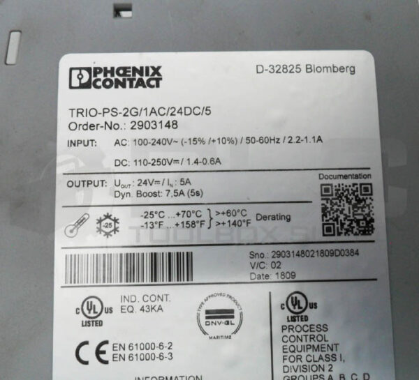 PHOENIX CONTACT TRIO-PS-2G/1AC/24DC/5 POWER SUPPLY 100-240VAC 50/60HZ 2.2-1.1A - Image 5