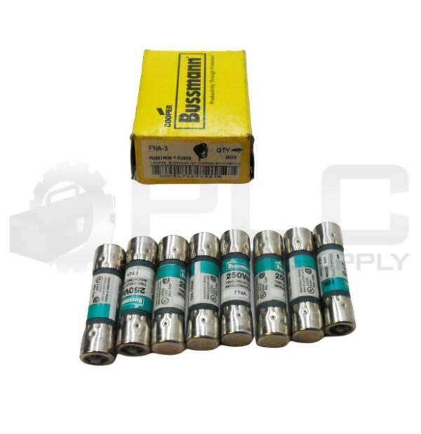 NEW BOX OF 8 BUSSMANN FNA-3 DUAL ELEMENT FUSE 3A 250VAC