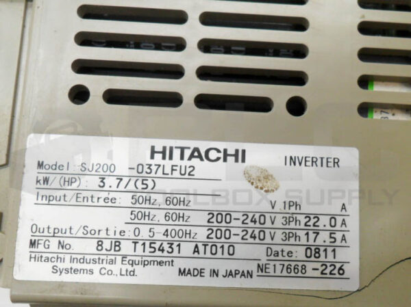HITACHI SJ200-037LFU2 INVERTER 3.7HP 50/60HZ 200-240V *READ* - Image 5