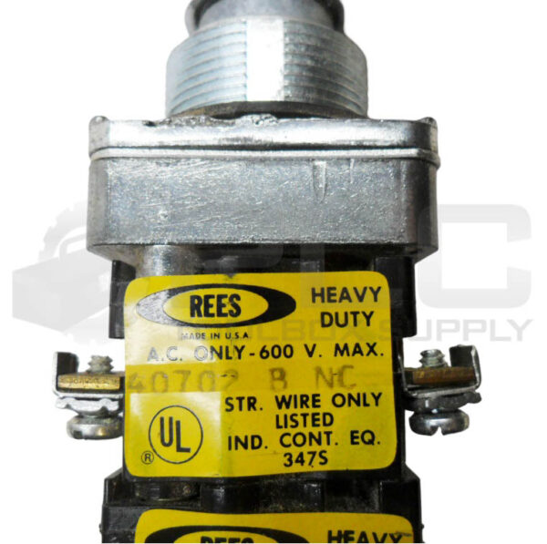 REES 40702 B NC PUSH BUTTON GREEN MUSHROOM 600VACW/ 40716 P NC CONTACT BLOCK - Image 6
