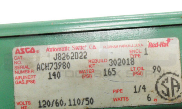 ASCO J8262D22 SOLENOID VALVE 140PSI 1/4" 110-120V 50/60HZ - Image 5