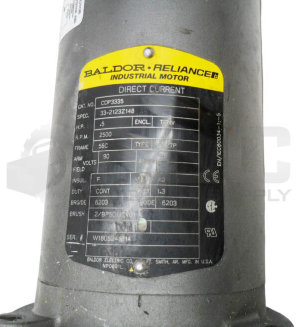 BALDOR CDP3335 INDUSTRIAL MOTOR .5HP 2500RPM FR: 56C - Image 5